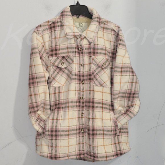 Pink NWT Sage Ladies' Plush‎ Plaid Shirt Jacket - Picture 2 of 9